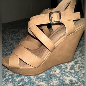 Nude peep toe wedges size 8.5